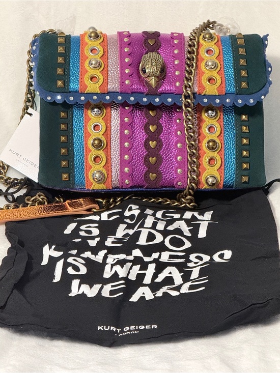 Kurt Geiger Handbags - Kurt Geiger Kensington Multicolor Studded Flap Bag with Chain Strap